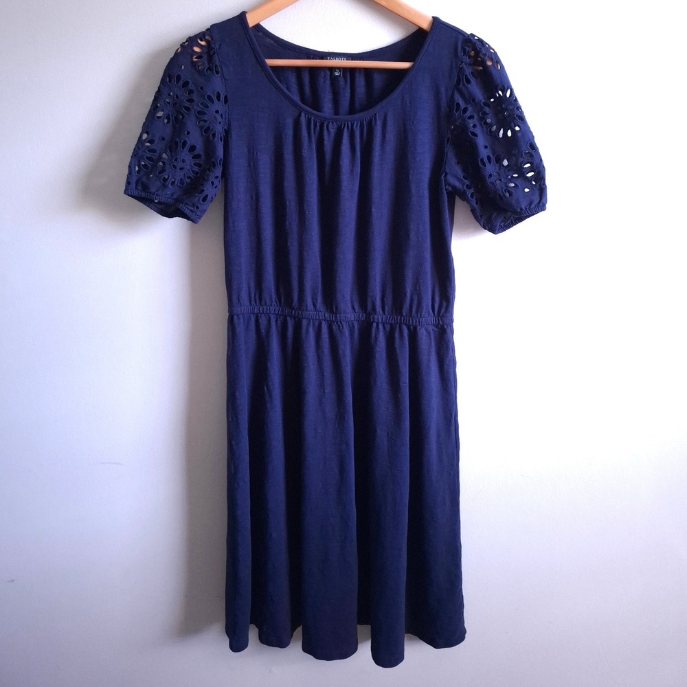Cutesy Cottage Twee Navy Flowy Midi Dress Modest Feminine Romantic Talbots Sz S